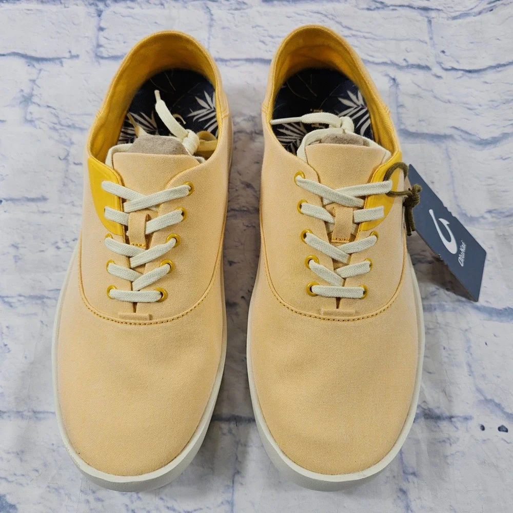 OluKai Tradewind Canvas Sneakers Mens 10 Yellow Island Breathable Lace Up Shoes